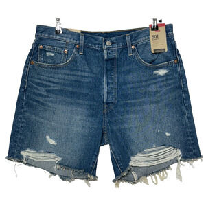 Levi's Blue Distressed 501 Jean Shorts